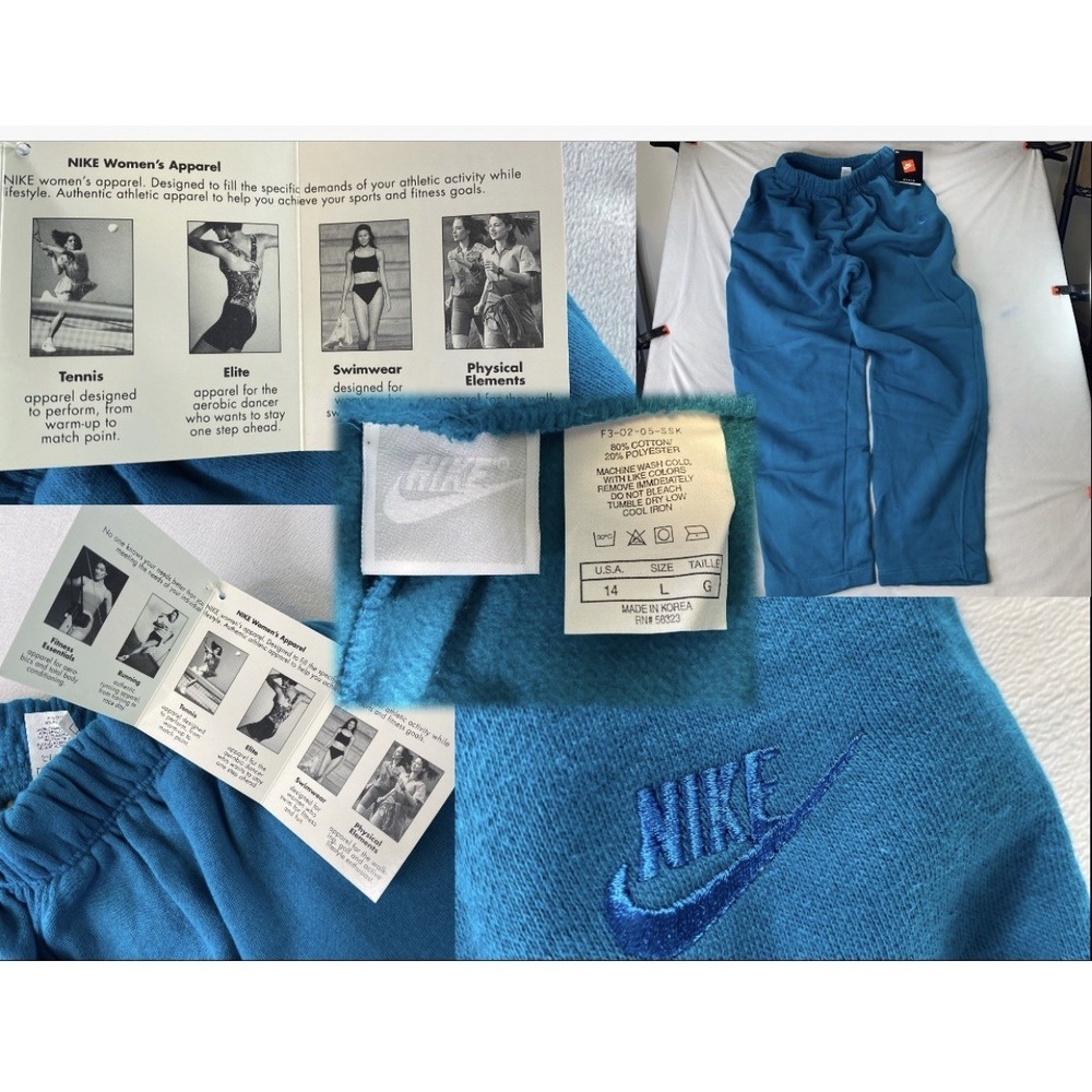 VTG 90s Nike Sweatpants Track Pants Womens L 12/14 Teal Swoosh Fleece Streetwear